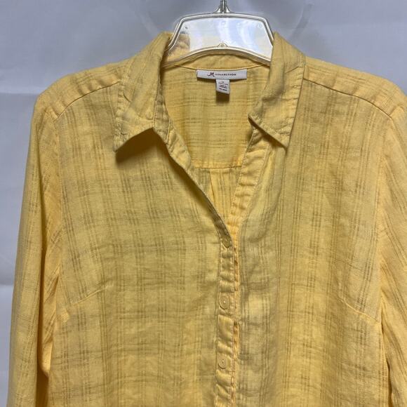 JM Collection Linen Yellow Women's Button Front Shirt Size 14 - Picture 3 of 11